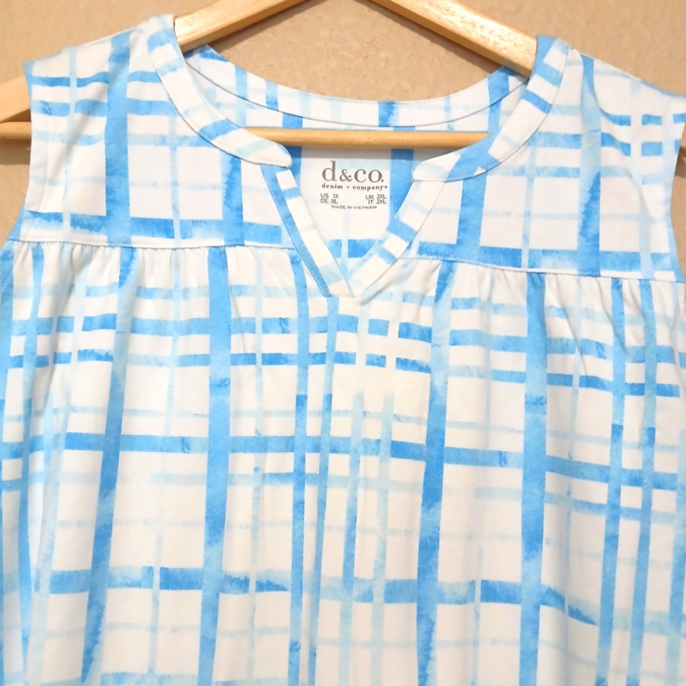 Denim & Co. Women's Blue Plaid Sleeveless Top - Picture 5 of 6